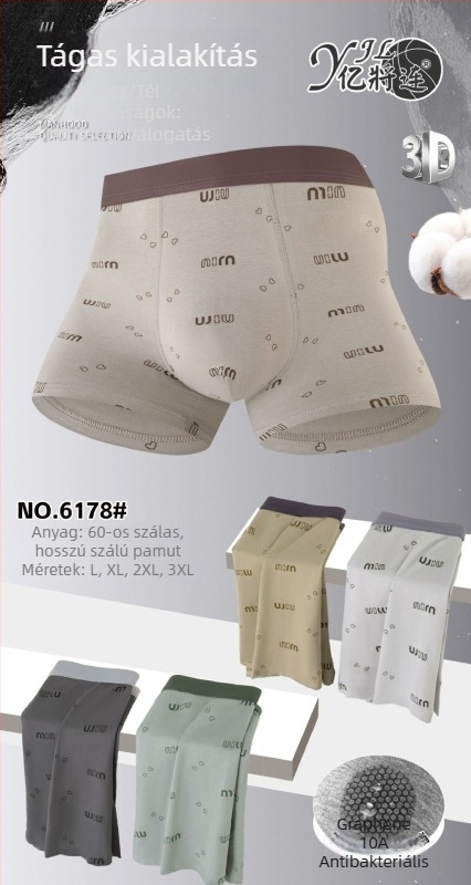 Férfi pamut boxer brief, puha anyagú, hosszú szálú pamutból, világos mintával, grafén antibakteriális aljrésszel a lágyéknál, nagy méret