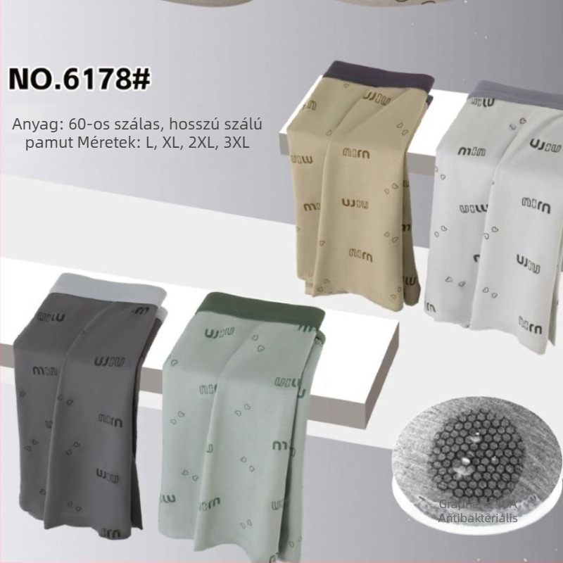 Férfi pamut boxer brief, puha anyagú, hosszú szálú pamutból, világos mintával, grafén antibakteriális aljrésszel a lágyéknál, nagy méret