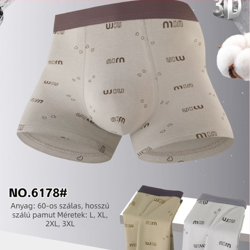 Férfi pamut boxer brief, puha anyagú, hosszú szálú pamutból, világos mintával, grafén antibakteriális aljrésszel a lágyéknál, nagy méret