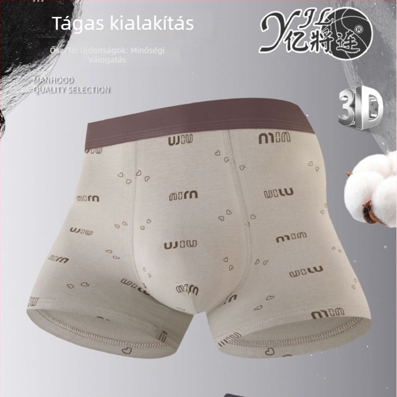 Férfi pamut boxer brief, puha anyagú, hosszú szálú pamutból, világos mintával, grafén antibakteriális aljrésszel a lágyéknál, nagy méret