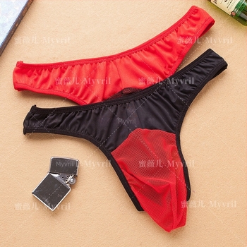 Férfi hálószövetes tanga, átlátszó, alacsony derék, 80% nylon, 20% pamut
