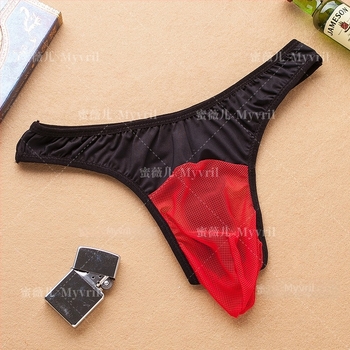 Férfi hálószövetes tanga, átlátszó, alacsony derék, 80% nylon, 20% pamut