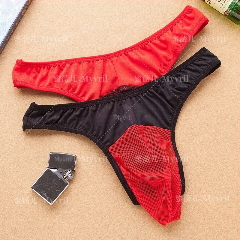 Férfi hálószövetes tanga, átlátszó, alacsony derék, 80% nylon, 20% pamut