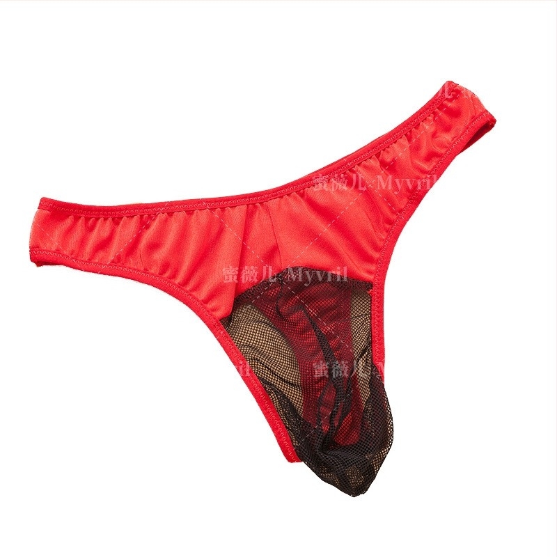 Férfi hálószövetes tanga, átlátszó, alacsony derék, 80% nylon, 20% pamut