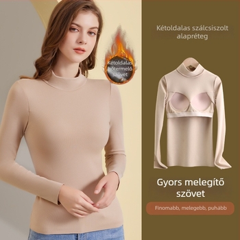 Női velúr béléses vastag felső, félmagas gallér, őszi–téli meleg
