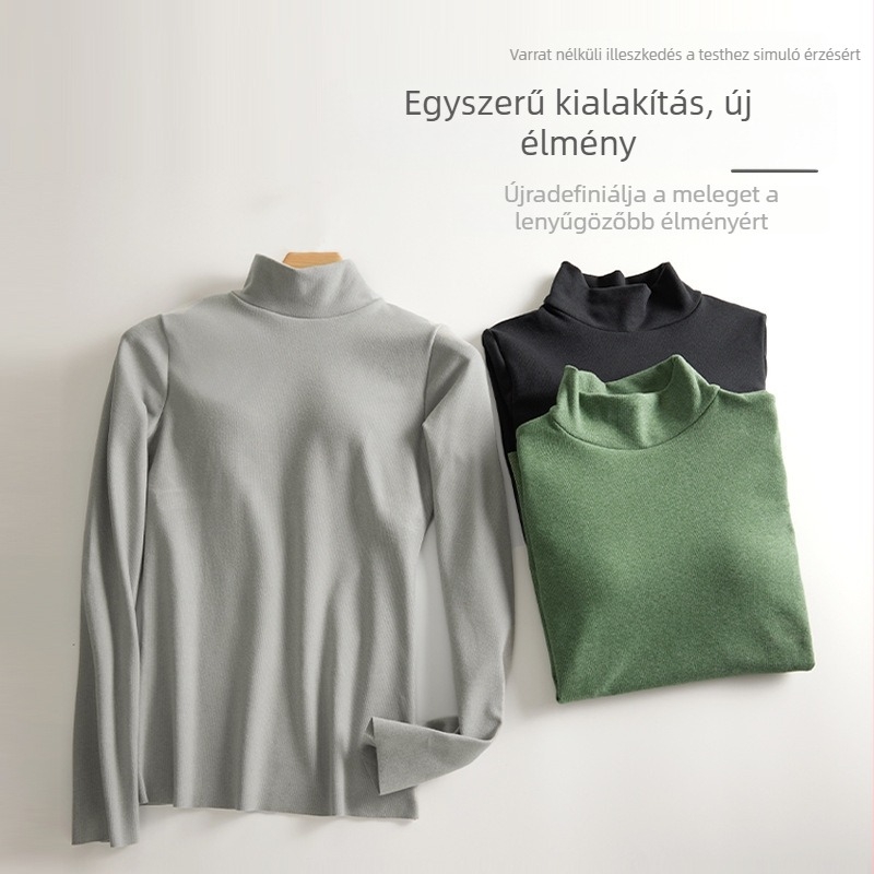 Női velúr béléses vastag felső, félmagas gallér, őszi–téli meleg