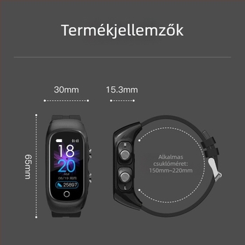 Okosóra Bluetooth-hívásokkal, ENC zajcsökkentés, egészségfigyelés (szívritmus, vérnyomás, vér oxigén-szintje, alvásfigyelés), 21+ napos üzemidő.