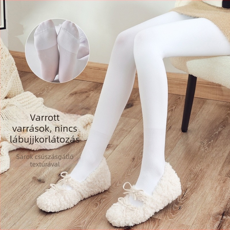 180D Fehér bársony, varrat nélküli, csúszásmentes fleece-béléses, vastag gyermek tánc harisnyanadrág