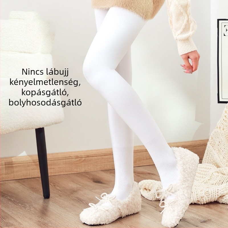 180D Fehér bársony, varrat nélküli, csúszásmentes fleece-béléses, vastag gyermek tánc harisnyanadrág