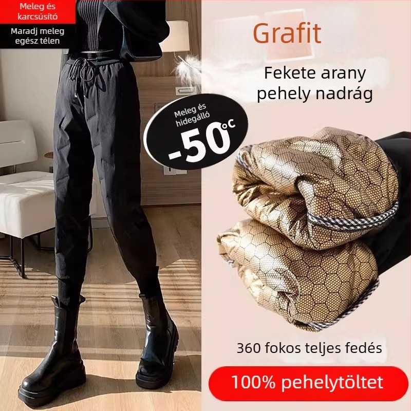 Női Black Gold Graphene 90, fehér kacsapuhával töltött nadrág, külső viselethez, fleece bélés, vastag, meleg, szélálló és vízálló téli leggings