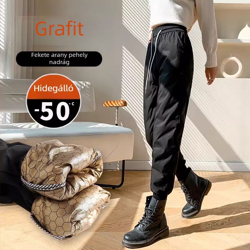 Női Black Gold Graphene 90, fehér kacsapuhával töltött nadrág, külső viselethez, fleece bélés, vastag, meleg, szélálló és vízálló téli leggings