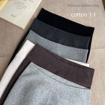 300 g pamutból készült polárbéléses női leggings, magas derék, bordázott mintázat, lábfejes kivitel, őszi-téli viselet