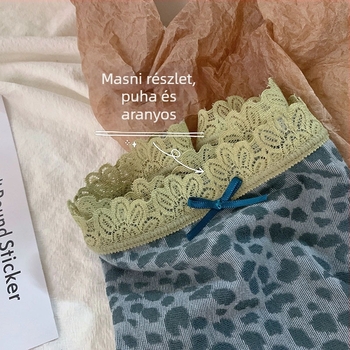 Csipkés szegélyű leopárd mintás, plusz méretű középmagas derekú női alsó, lélegző, 100% pamut