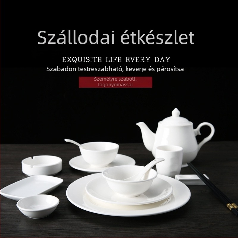 Porcelán hotel étkészlet – lapos tányérok, kerek formájú, egyszerű mintázat, modern minimál stílus, 3–4 darab