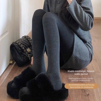 Vertikális csíkos pamut fleece-sel bélelt leggings ősz–télre, magas derékú, meleg és karcsú vonal
