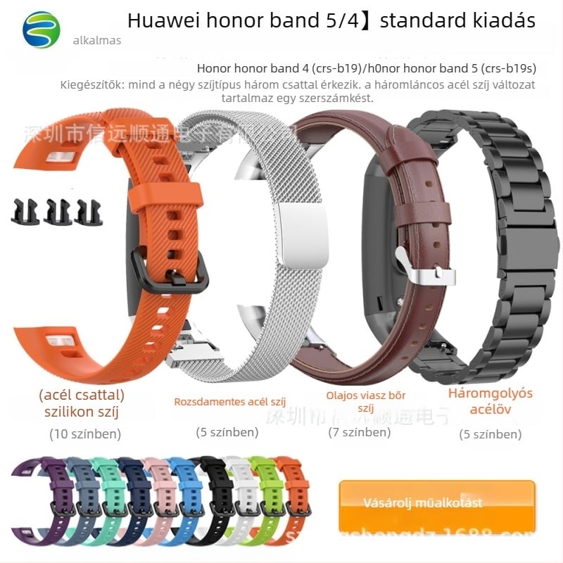 Honor Band 4/5 szíj - szilikon vagy milánói acél szíj, CRS-B19/B19S, tűs csattal