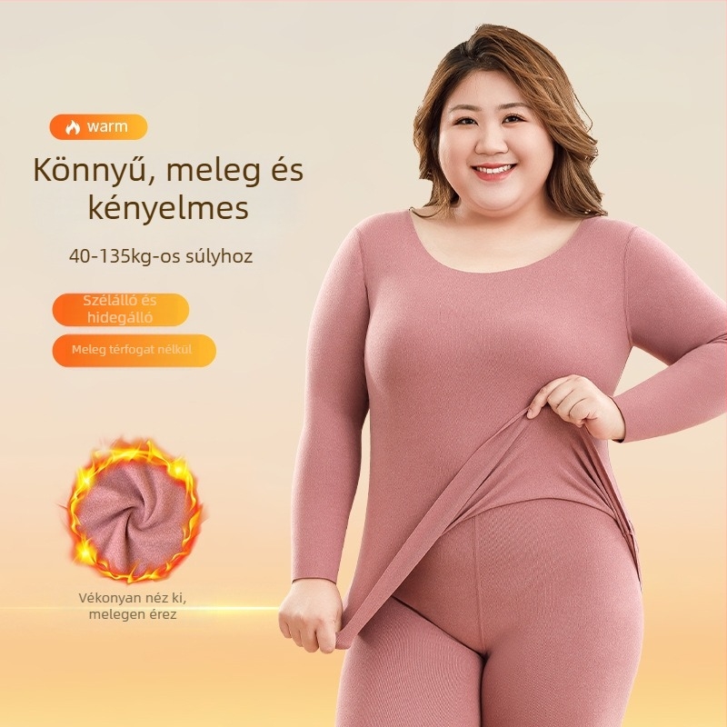 Plusz méretű női termikus alsó- és felső készlet fleece béléssel, hosszú ujjú felsővel és nadrággal, őszi-téli