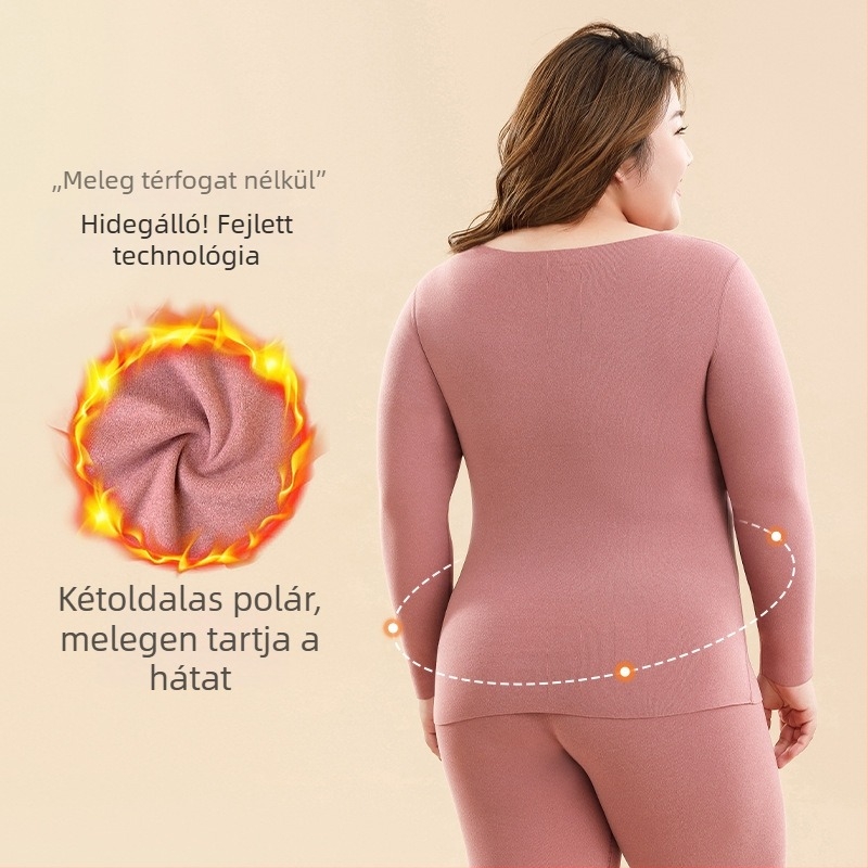 Plusz méretű női termikus alsó- és felső készlet fleece béléssel, hosszú ujjú felsővel és nadrággal, őszi-téli