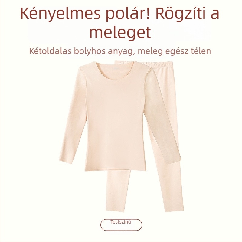 Plusz méretű női termikus alsó- és felső készlet fleece béléssel, hosszú ujjú felsővel és nadrággal, őszi-téli