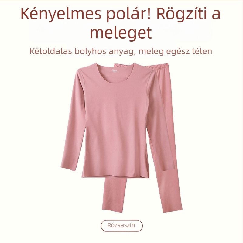 Plusz méretű női termikus alsó- és felső készlet fleece béléssel, hosszú ujjú felsővel és nadrággal, őszi-téli