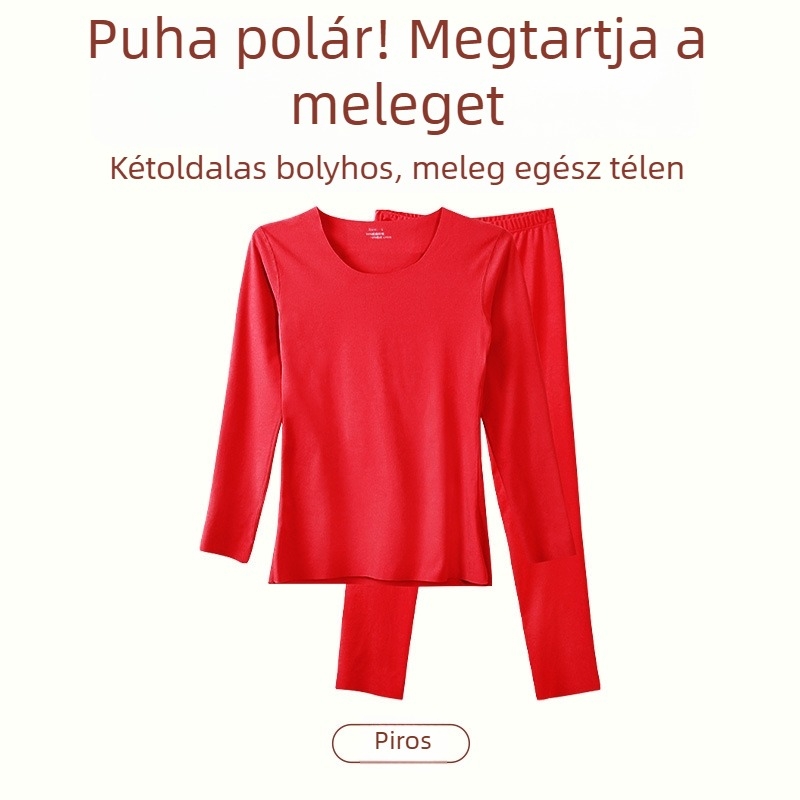 Plusz méretű női termikus alsó- és felső készlet fleece béléssel, hosszú ujjú felsővel és nadrággal, őszi-téli