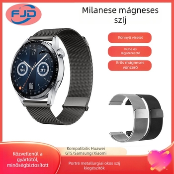 Qinlihai Milanese rozsdamentes acél óraszíj dupla mágneses csattal, interfész 18/20/22 mm, kompatibilis Samsung, Huawei, Apple, Garmin, Fitbit, Casio