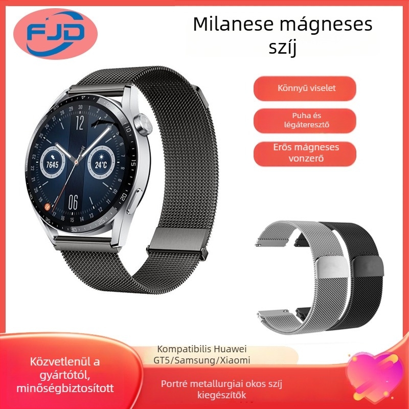 Qinlihai Milanese rozsdamentes acél óraszíj dupla mágneses csattal, interfész 18/20/22 mm, kompatibilis Samsung, Huawei, Apple, Garmin, Fitbit, Casio