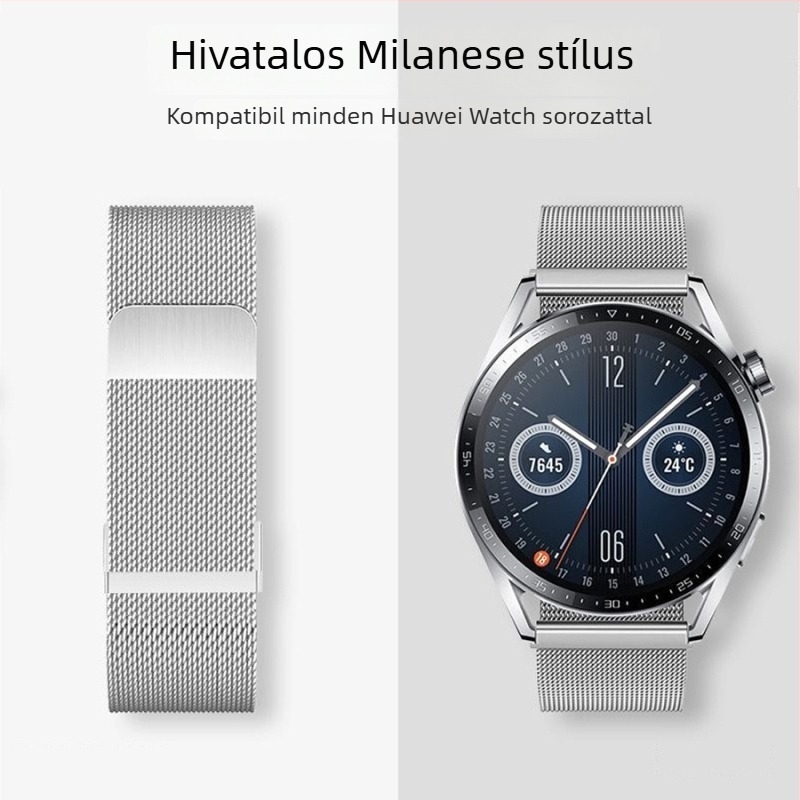 Qinlihai Milanese rozsdamentes acél óraszíj dupla mágneses csattal, interfész 18/20/22 mm, kompatibilis Samsung, Huawei, Apple, Garmin, Fitbit, Casio