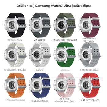 Szilikon óraszíj Samsung Galaxy Watch7 Ultra‑hoz – csapzár, testreszabható interfész méret, súly kb. 27 g