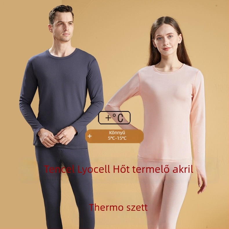 Uniszex alapréteg készlet Tencel melegítő pamut-lyocell keverékből — könnyű őszi-téli, kerek nyakú hosszú ujjú felső és nadrág, velúr belső réteggel
