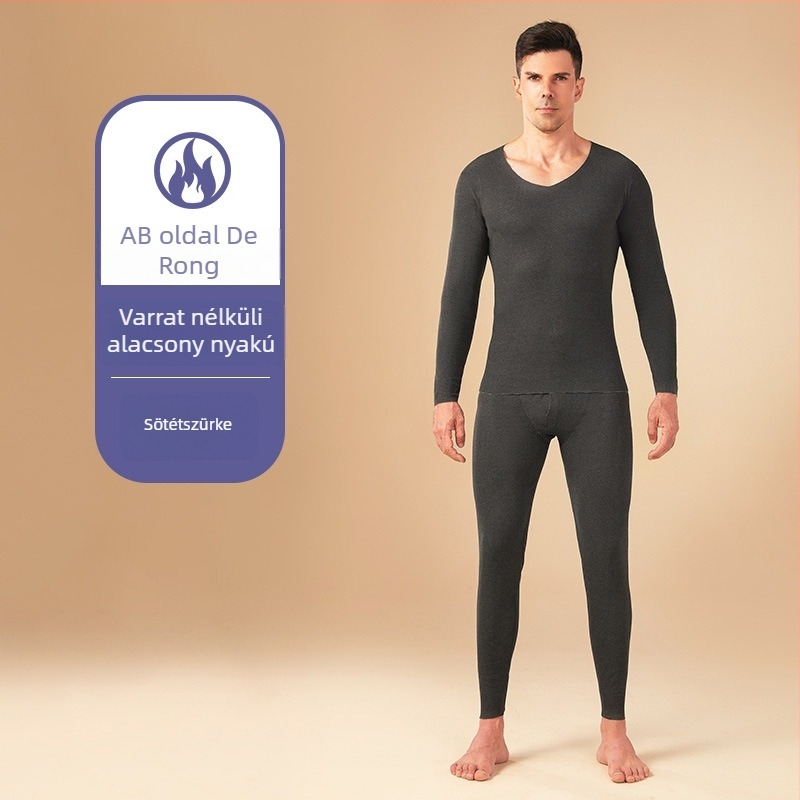 Férfi slim-fit melegítő alsóruha készlet Derong AB anyagból, fleece belsővel, V-nyakkal felső, karcsú szabás