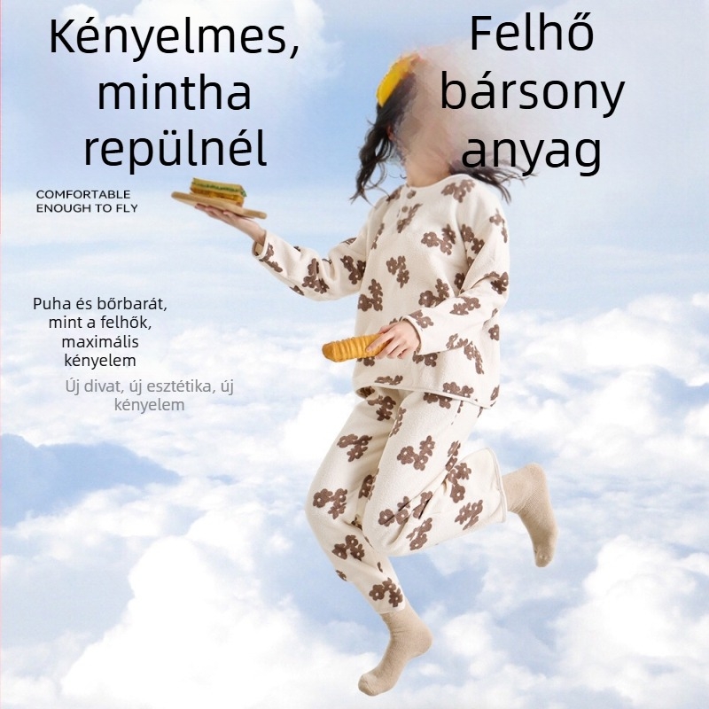 Wuji Liangpin* Női pizsamaszett koreai stílusban, Yunshu velúr, bőrbarát otthoni viselet