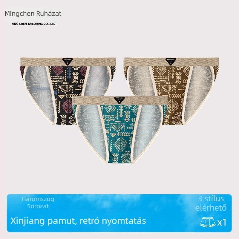 Férfi boxer brief, tiszta pamut, légáteresztő, középmagasságú derekú, amerikai retro etnikus stílus