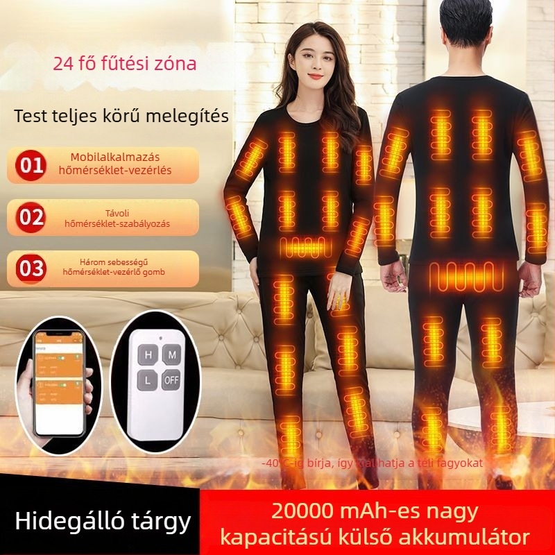 24-zónás állandó hőmérsékletű fűtőruha, teljes testre kiterjedő, USB-töltéses elektromos fűtőruha, unisex