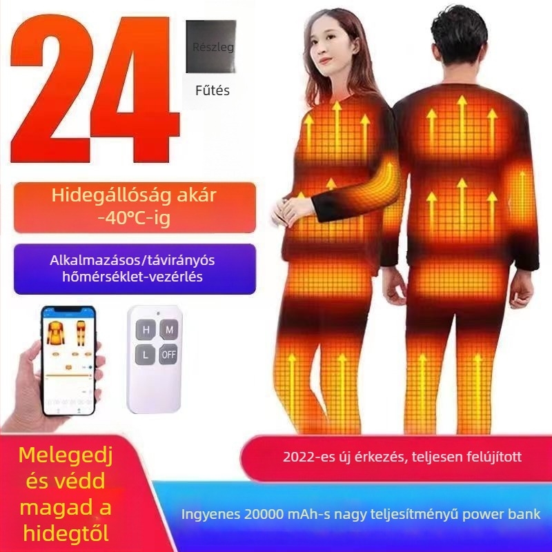 24-zónás állandó hőmérsékletű fűtőruha, teljes testre kiterjedő, USB-töltéses elektromos fűtőruha, unisex