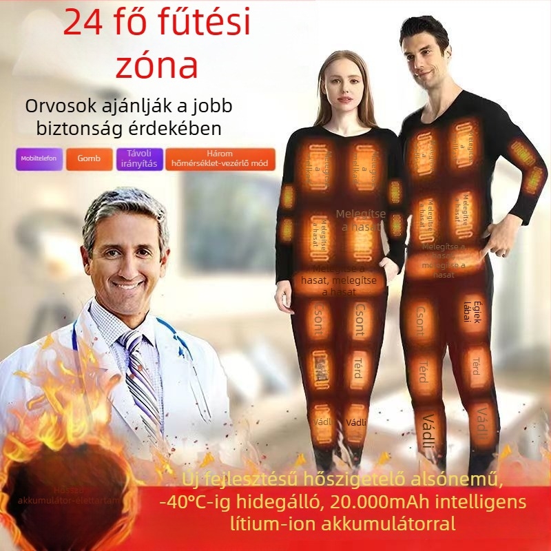 24-zónás állandó hőmérsékletű fűtőruha, teljes testre kiterjedő, USB-töltéses elektromos fűtőruha, unisex