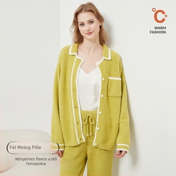 Női téli pizsama szett – japán stílus, rever gallérral, hosszú ujjú, feather yarn anyag, poliészter keverék 30–50%