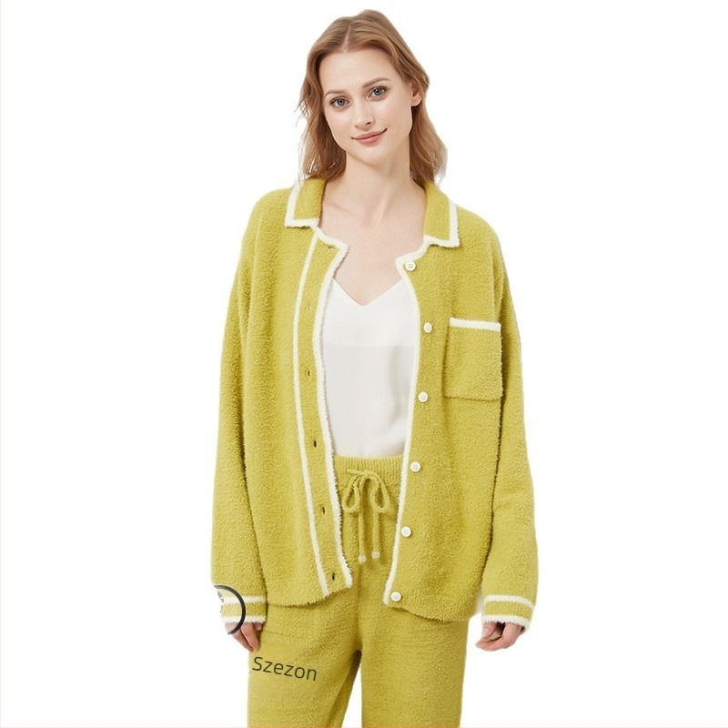 Női téli pizsama szett – japán stílus, rever gallérral, hosszú ujjú, feather yarn anyag, poliészter keverék 30–50%