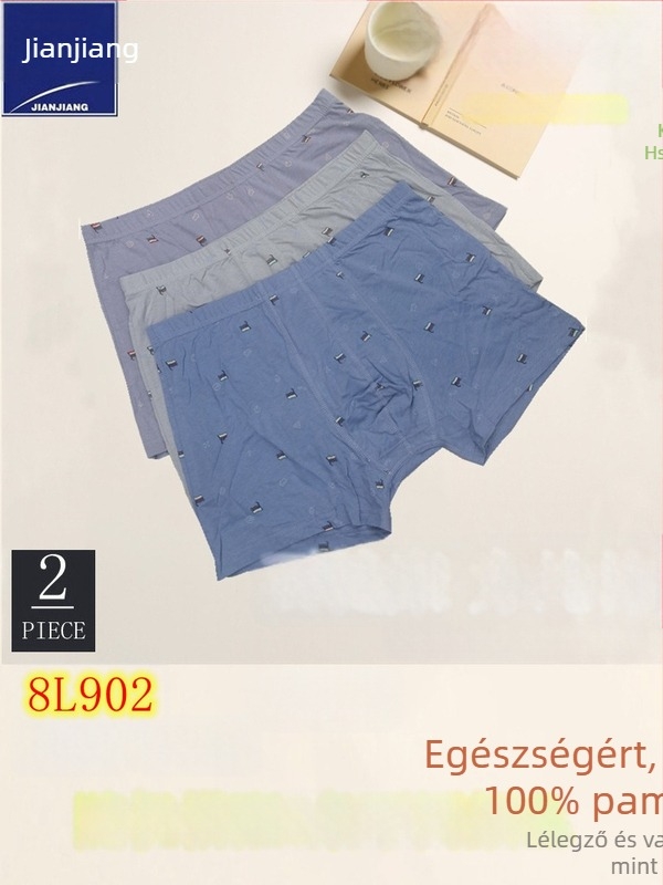 Jianjiang férfi 9542 pamut boxer alsónemű, lélegző, középmagas derekú, geometriai mintás, kényelmes, laza fazon