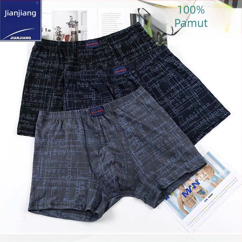 Jianjiang férfi 9542 pamut boxer alsónemű, lélegző, középmagas derekú, geometriai mintás, kényelmes, laza fazon