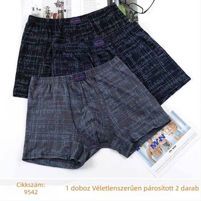 Jianjiang férfi 9542 pamut boxer alsónemű, lélegző, középmagas derekú, geometriai mintás, kényelmes, laza fazon