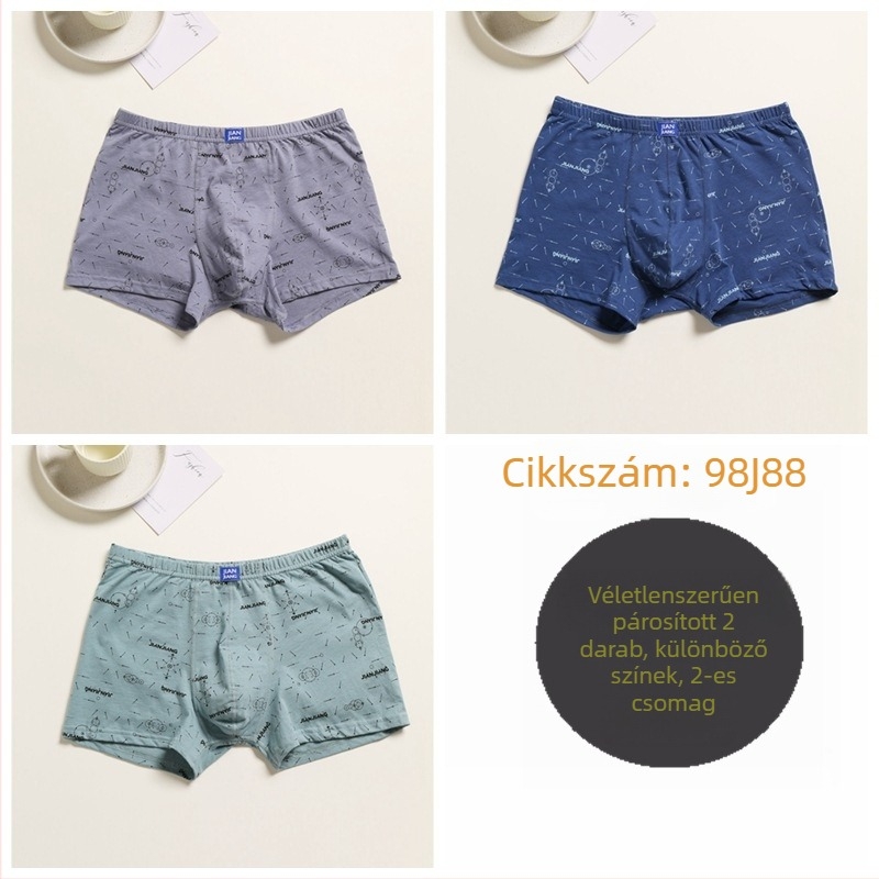Jianjiang férfi 9542 pamut boxer alsónemű, lélegző, középmagas derekú, geometriai mintás, kényelmes, laza fazon