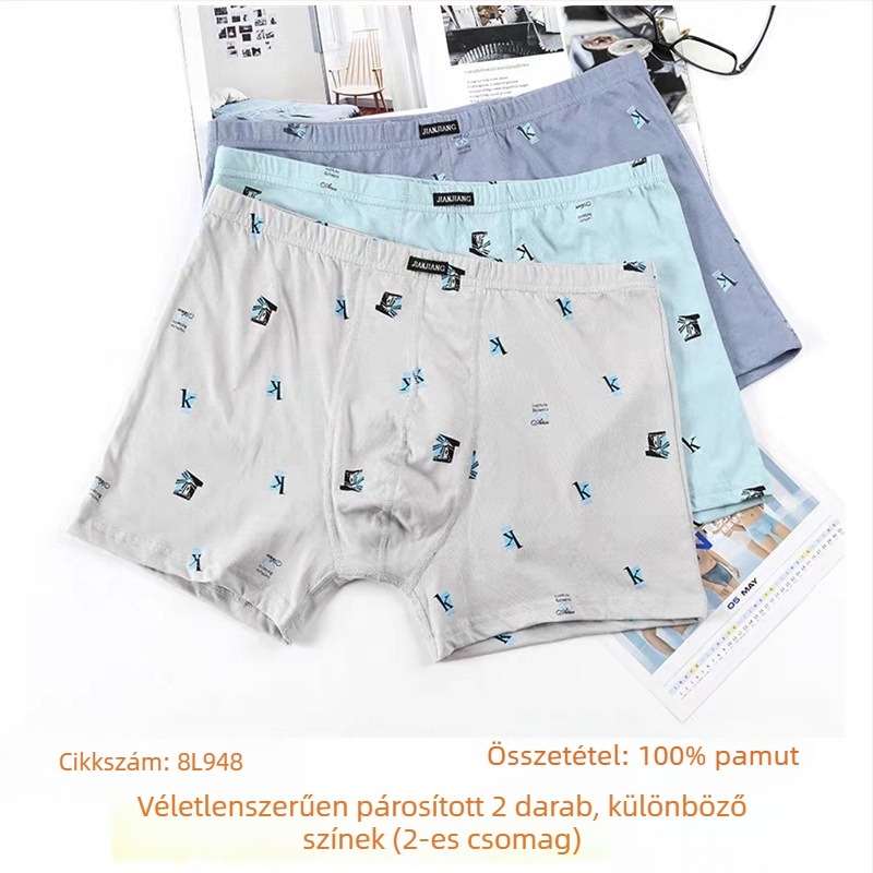 Jianjiang férfi 9542 pamut boxer alsónemű, lélegző, középmagas derekú, geometriai mintás, kényelmes, laza fazon