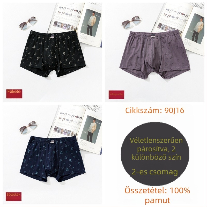 Jianjiang férfi 9542 pamut boxer alsónemű, lélegző, középmagas derekú, geometriai mintás, kényelmes, laza fazon