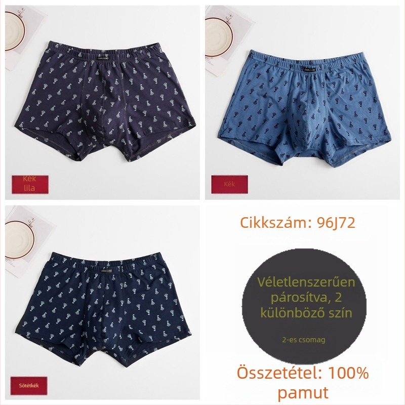 Jianjiang férfi 9542 pamut boxer alsónemű, lélegző, középmagas derekú, geometriai mintás, kényelmes, laza fazon