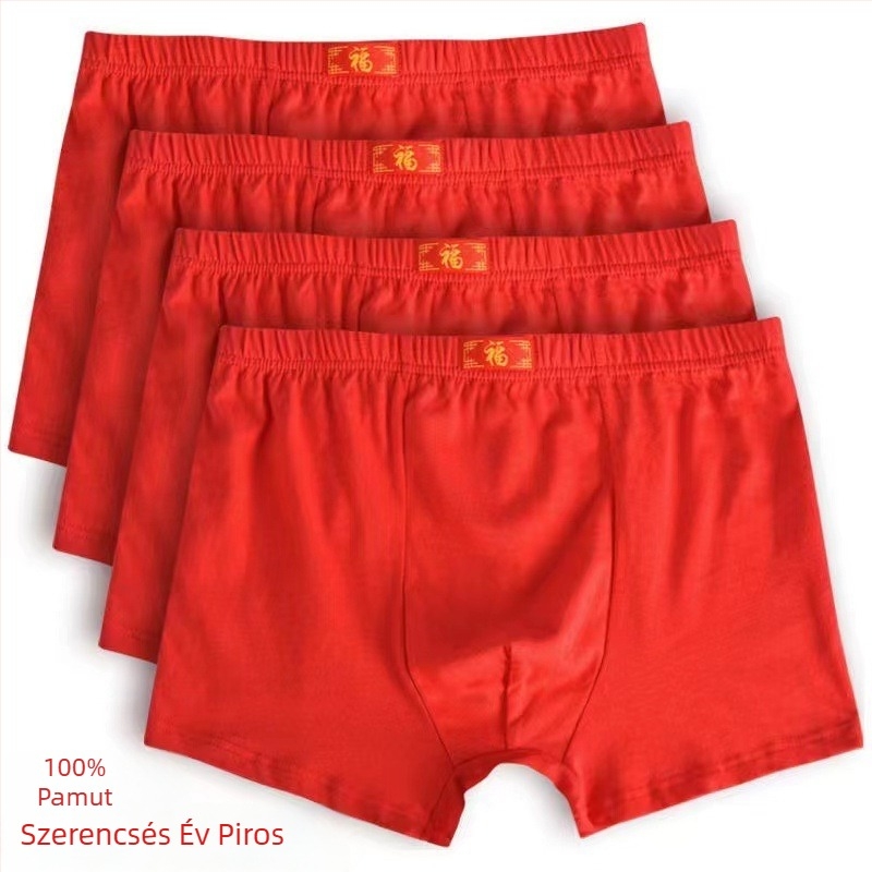 Férfi 100% pamut boxer alsó, piros, egyszínű, laza szabás, középmagas derekú
