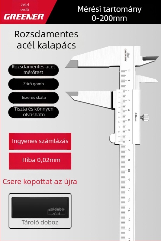 Greener vernier tolómérő digitális kijelzővel, nagy pontosságú, ipari kivitel, háztartási használatra