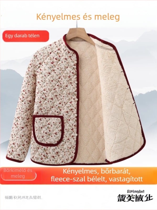 Női téli pamut bélelt kabát V-nyakú gallérral, derékban szűkített fazon, vast tömés, normál hosszúságú