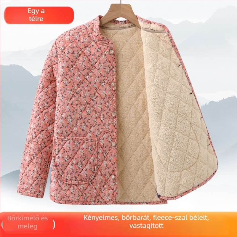 Női téli pamut bélelt kabát V-nyakú gallérral, derékban szűkített fazon, vast tömés, normál hosszúságú