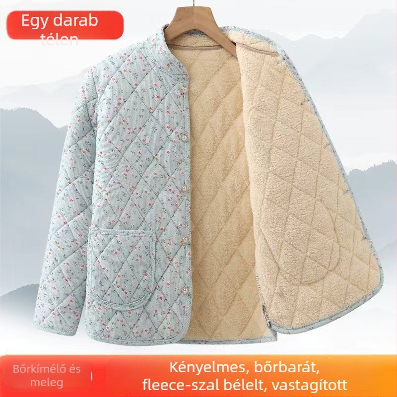 Női téli pamut bélelt kabát V-nyakú gallérral, derékban szűkített fazon, vast tömés, normál hosszúságú
